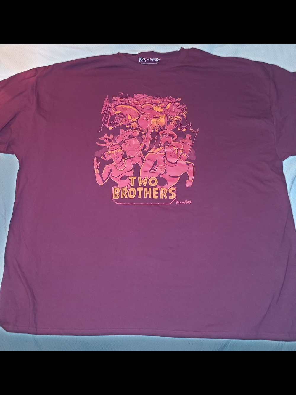 Rick and Morty "Two Brothers" Graphic Tee - Maroon with Pink Print